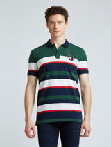 Mens Green Casual Regular Striped Half Sleeves Tshirt