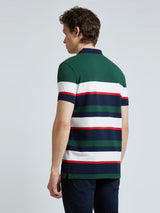 Mens Green Casual Regular Striped Half Sleeves Tshirt
