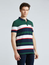 Mens Green Casual Regular Striped Half Sleeves Tshirt