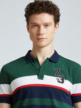 Mens Green Casual Regular Striped Half Sleeves Tshirt