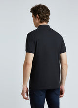 Mens Black Casual Regular Striped Half Sleeves Polo Tshirt