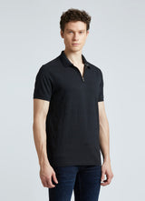 Mens Black Casual Regular Striped Half Sleeves Polo Tshirt