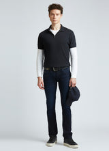 Mens Black Casual Regular Striped Half Sleeves Polo Tshirt