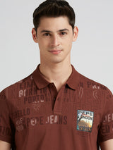 Mens Brown Casual Regular Printed Half Sleeves Polo Tshirt