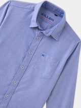 Boys Blue Casual Full Sleeves Solid Oxford Shirt