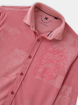 Boys Peach Casual Full Sleeves Printed Knitted Shirt