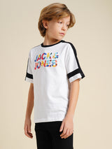 Boys White Casual Oversized Fit Tshirt