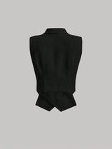 Women's Black Party Solid Sleeveless Blazers