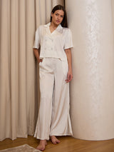 Women's White Everyday Regular Fit Striped Half Sleeves Night Suits
