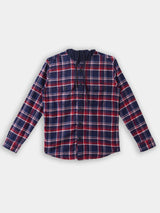Boys Navy Casual Full Sleeves Checked Twill Shirt