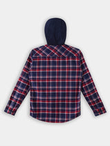 Boys Navy Casual Full Sleeves Checked Twill Shirt