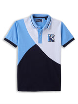 Boys Blue Casual Slim Fit Colorblock Half Sleeves Polo Tshirt