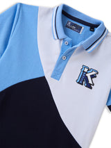 Boys Blue Casual Slim Fit Colorblock Half Sleeves Polo Tshirt