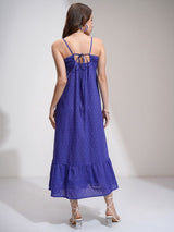 Women's Blue Ethnic Self-Design Regular Fit Sleeveless Dress