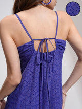 Women's Blue Ethnic Self-Design Regular Fit Sleeveless Dress
