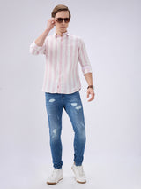 Men's Pink Cotton Blended Striped Slim Fit Full Sleeves Casual Shirt