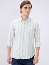 Men's White Cotton Blend Striped Slim Fit Full Sleeves Casual Shirt