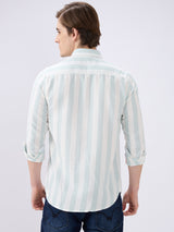 Men's White Cotton Blend Striped Slim Fit Full Sleeves Casual Shirt