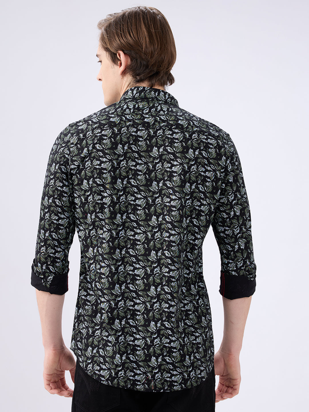 Men's Black Cotton Blended Printed Slim Fit Full Sleeves Casual Shirt