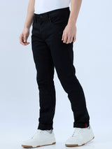 Men's Black Mid-Rise Slim Fit Cotton Blend Casual Jeans