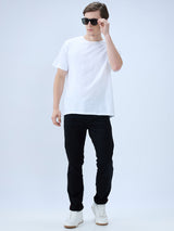 Men's Black Mid-Rise Slim Fit Cotton Blend Casual Jeans