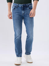 Men's Blue Mid-Rise Slim Fit Cotton Blend Casual Jeans