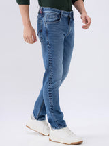 Men's Blue Mid-Rise Slim Fit Cotton Blend Casual Jeans
