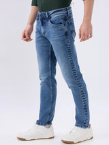 Men's Blue Mid-Rise Slim Fit Cotton Blend Casual Jeans