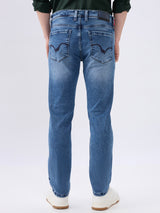 Men's Blue Mid-Rise Slim Fit Cotton Blend Casual Jeans