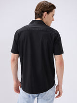Men's Black Cotton Blend Solid Slim Fit Half Sleeves Casual Shirt