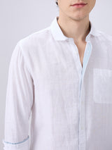 Men's White Cotton Blended Solid Slim Fit Full Sleeves Casual Shirt