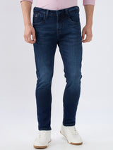 Men's Blue Mid-Rise Skinny Fit Cotton Blend Casual Jeans