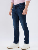 Men's Blue Mid-Rise Skinny Fit Cotton Blend Casual Jeans