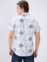 Men's Multi Cotton Blend Printed Slim Fit Half Sleeves Casual Shirt