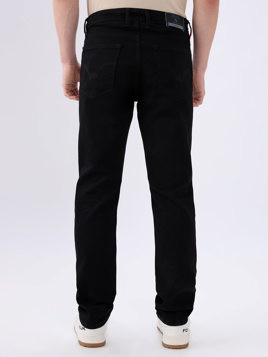 Men's Black Mid-Rise Straight Fit Cotton Blended Casual Jeans