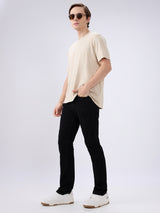 Men's Black Mid-Rise Straight Fit Cotton Blended Casual Jeans