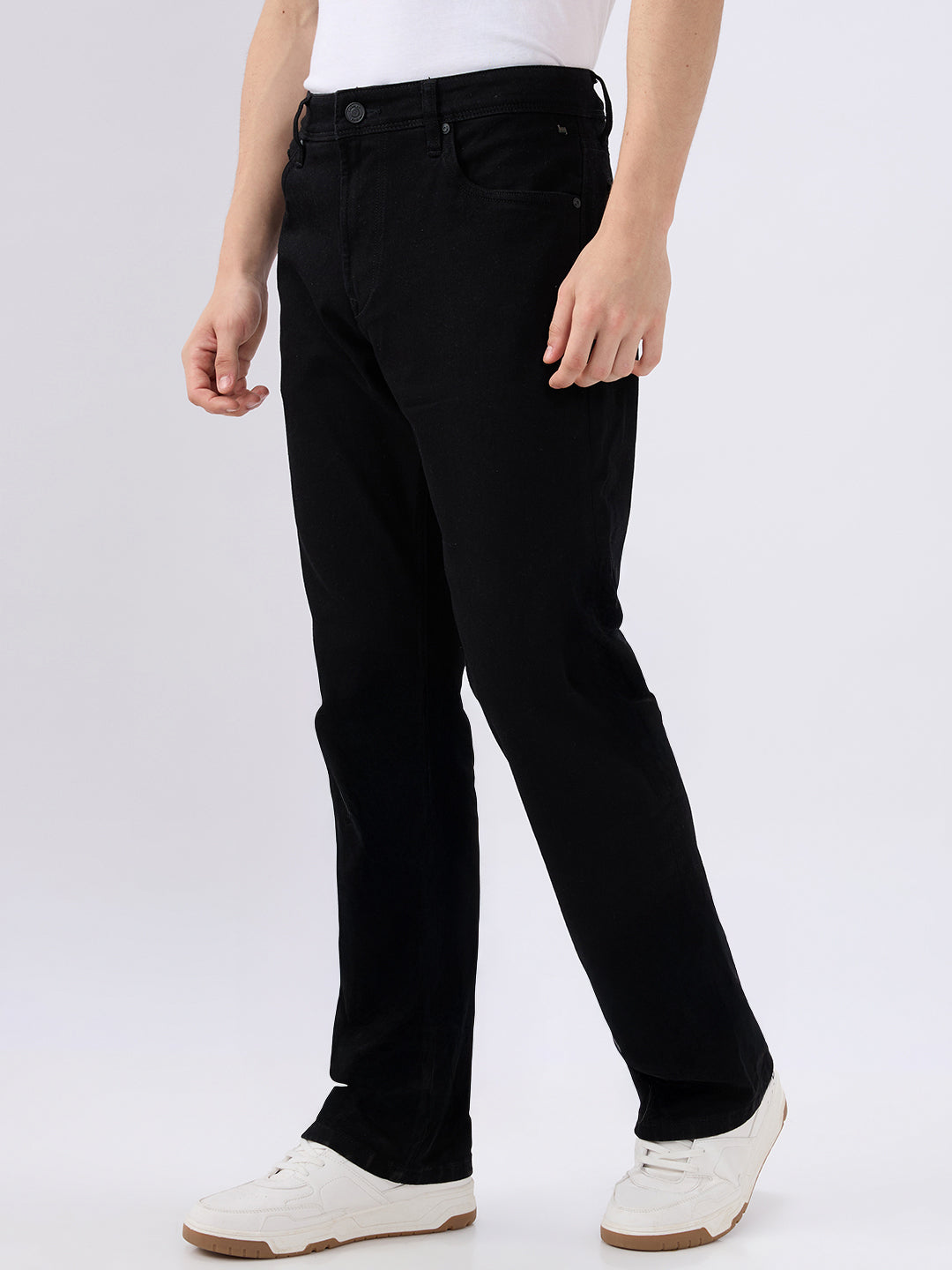 Men's Black Mid-Rise Bootcut Cotton Blend Casual Jeans