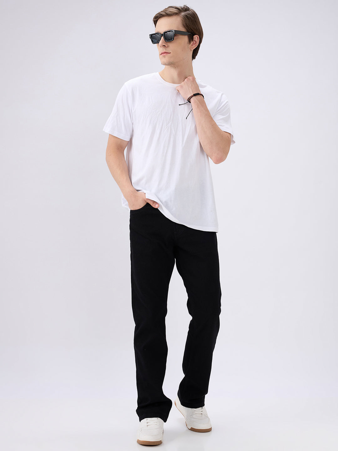 Men's Black Mid-Rise Bootcut Cotton Blend Casual Jeans