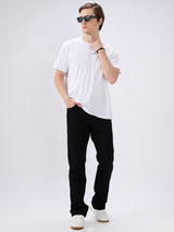 Men's Black Mid-Rise Bootcut Cotton Blend Casual Jeans