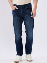 Men's Blue Mid-Rise Straight Fit Cotton Blend Casual Jeans
