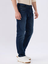 Men's Blue Mid-Rise Straight Fit Cotton Blend Casual Jeans