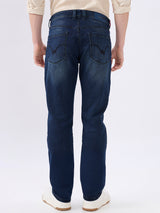 Men's Blue Mid-Rise Straight Fit Cotton Blend Casual Jeans