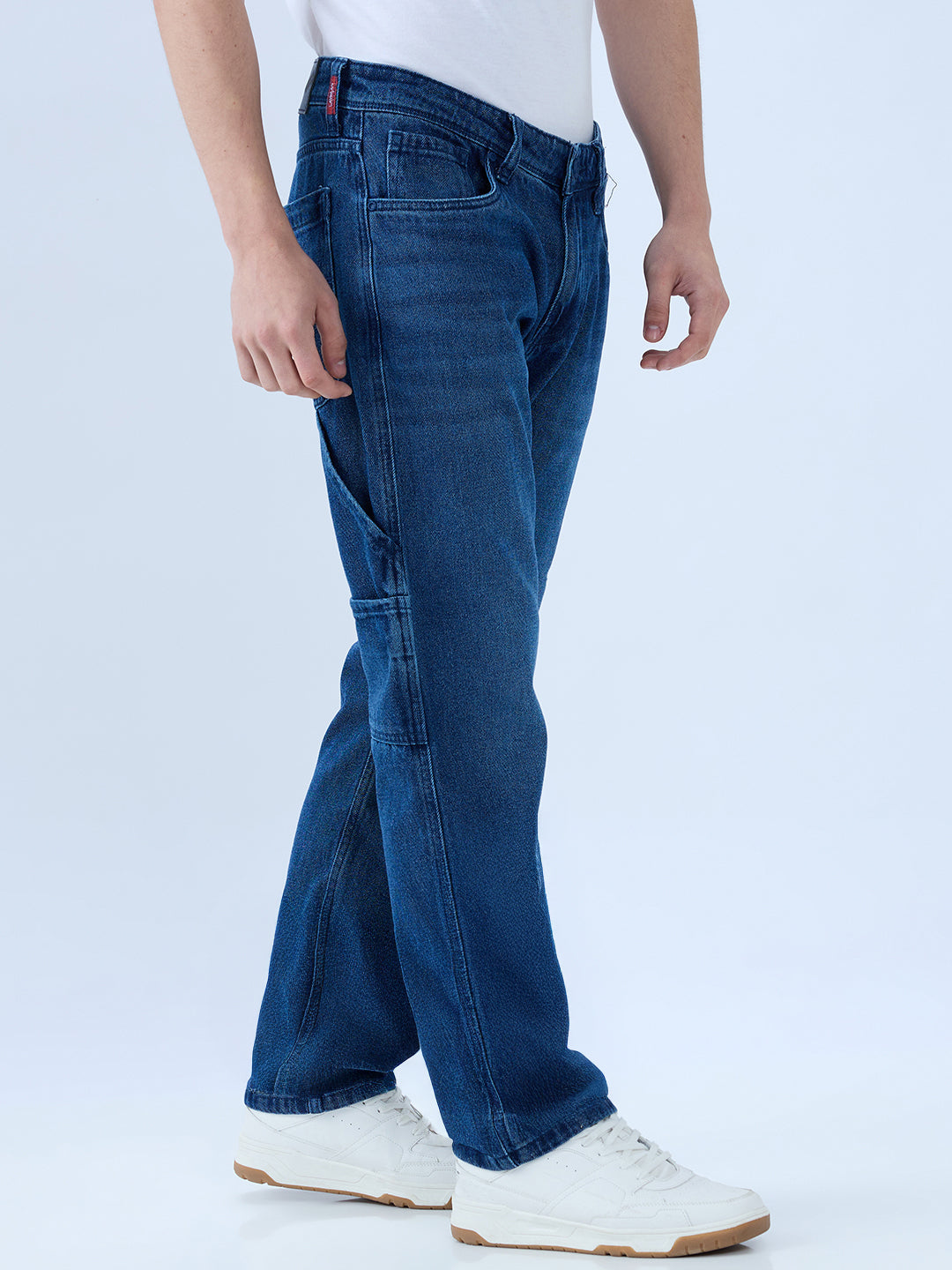 Men's Blue Mid-Rise Straight Fit Cotton Blend Casual Jeans