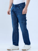 Men's Blue Mid-Rise Straight Fit Cotton Blend Casual Jeans