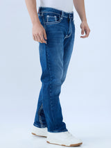 Men's Blue Mid-Rise Straight Fit Cotton Blend Casual Jeans