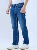 Men's Blue Mid-Rise Straight Fit Cotton Blend Casual Jeans