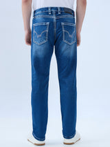 Men's Blue Mid-Rise Straight Fit Cotton Blend Casual Jeans