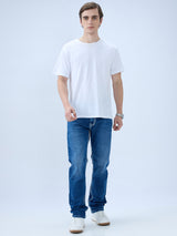 Men's Blue Mid-Rise Straight Fit Cotton Blend Casual Jeans