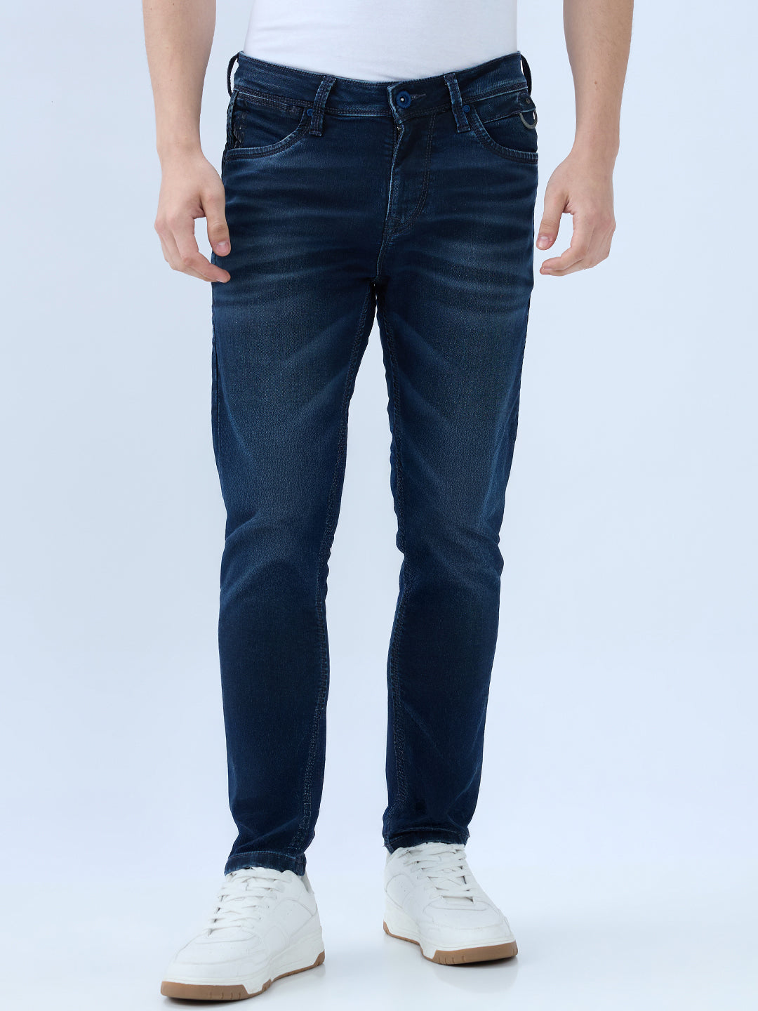 Men's Blue Mid-Rise Skinny Fit Cotton Blend Casual Jeans