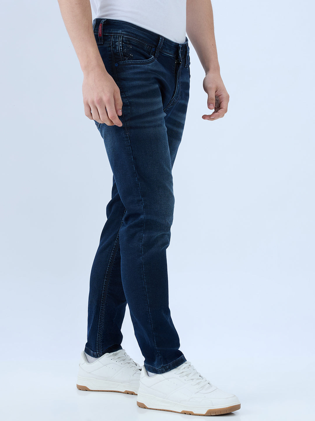 Men's Blue Mid-Rise Skinny Fit Cotton Blend Casual Jeans